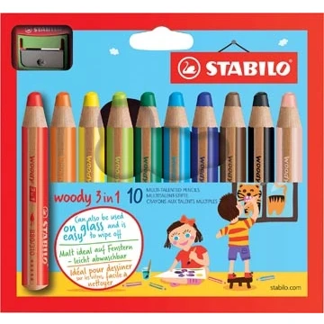 Afbeelding van STABILO woody 3in1 kleurpotlood, etui van 10 stuks in geassorteerde kleuren kleurpotlood