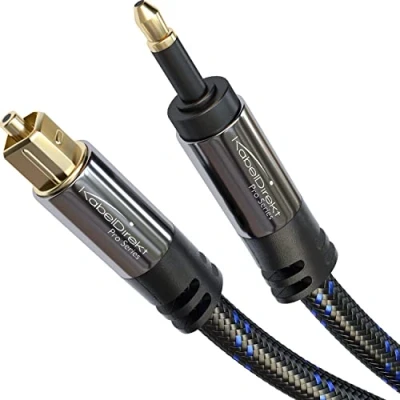 Afbeelding van KabelDirekt Mini TOSLINK optische audiokabel met glasvezel storingsbescherming 1,5 m (Mini naar TOSLINK, digitale S/PDIF kabel/voor soundbar, stereo installatie, nylon gevlochten)