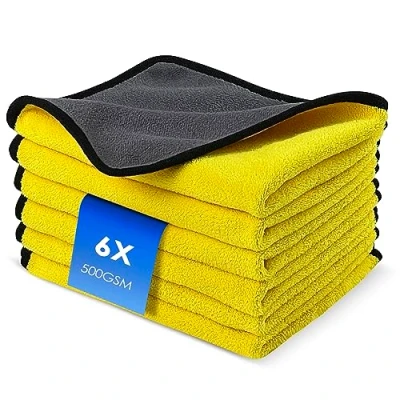 Afbeelding van Fousenuk Set van 6 microvezeldoeken voor de auto met 500 g/m², microvezeldoek, stofdoek, handdoek autolak, zeer absorberend, professionele reiniging, 40 x 30 cm