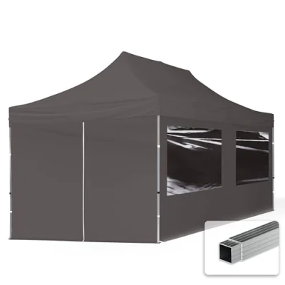 Afbeelding van 3x6 m Easy Up partytent Vouwpaviljoen, ECONOMY alu 32mm met zijwanden (panorama), donkergrijs
