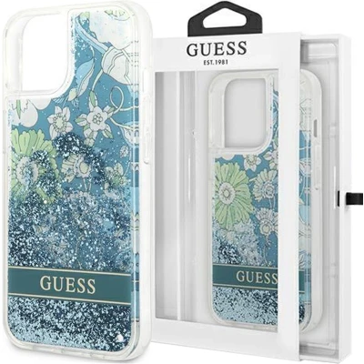 Afbeelding van GUESS GUHCP14MLFLSN hoes voor iPhone 14 Plus 6,7 inch groen hardcase Flower Liquid Glitter