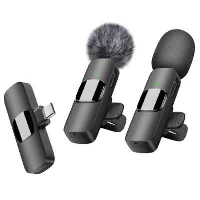 Afbeelding van Draadloze Lavalier microfoon voor USB C Android telefoon Professionele clip on reversmicrofoon video opname, vlog, YouTube, TikTok (winddicht/2 Mic)