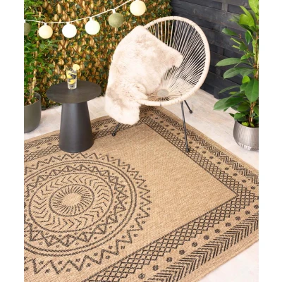 Afbeelding van Jute Buitenkleed Boho Mandala Beige/zwart 200x290 Cm
