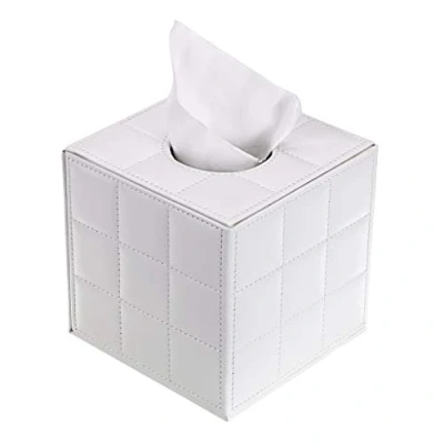 Afbeelding van BTSKY PU Lederen Kubus Tissue Box Houder Huishoudelijke Kantoor Cover Case Papierhouder Servethouder Bureau Organizer (Witte Kubus)