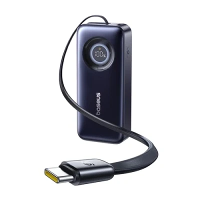 Afbeelding van Baseus EnerCore Powerbank 20000mAh met Uittrekbare 70cm USB C Kabel, 67W Maximaal Vermogen 2x C, Compatibel iPhone 16/15 Serie, iPad, MacBook, Laptop, Samsung en meer