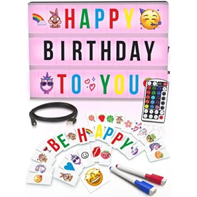 Afbeelding van Cinema Light Box met letters Marquee Color Changing teken 386 zwarte &amp; kleur emoji 2 markers Premium Up Letter Board 16 Dimbare op afstand bestuurde gekleurde