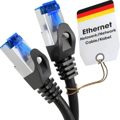 Afbeelding van KabelDirekt Netwerkkabel, Ethernet, LAN &amp; patch kabel 15m (overdracht met maximale glasvezelsnelheid is geschikt voor gigabit netwerken, switches, routers, modems RJ45 ingang, zilver)