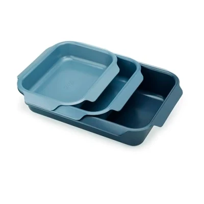 Afbeelding van Joseph Nest Set van 3 stapelbare Bak &amp; Ovenschalen, Ovenbraadslede met hellend Handvatten voor eenvoudige bediening, Koolstofstaal, Anti Aanbaklaag, 41cm x 30cm 9,6cm, Blauw