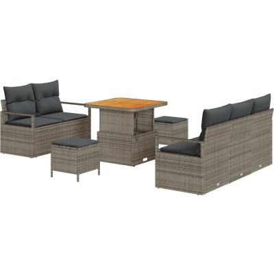 Afbeelding van vidaXL 8 delige Tuin Sofa Set met Kussens Grijs Poly Rattan Acacia