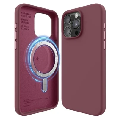 Afbeelding van elago Magnetische Silicone Hoesje Compatibel met iPhone 15 Pro Max Case, MagSafe Alle Accessoires, Ingebouwde Magneten, Premie Siliconen [5 Laags Structuur] (Bordeaux)