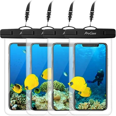 Afbeelding van ProCase 4 stuks waterdichte effen telefoonhoes tot 6,9 inch onderwater telefoontas, voor iPhone 14, 13, 12, 11 Pro Max/Galaxy A13, A53, S22, S21 en andere smartphones, helder