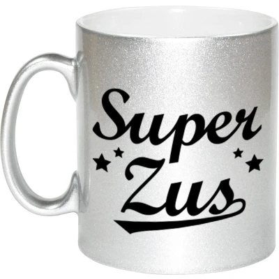Afbeelding van Zilveren super zus cadeau mok / beker voor 330 ml feest mokken