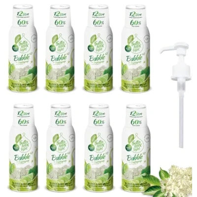 Afbeelding van 8 x Light Low Carb Fitness Siroop van FruttaMax Nul Suiker Met Stevia 50 60% fruitinhoud (8 500ml) Vlierbloesem Limoen Mint Light)