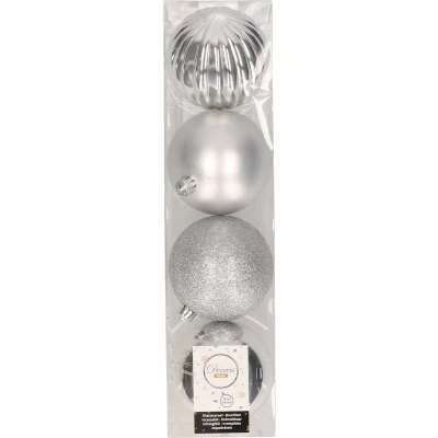 Afbeelding van Decoris Kerstballen 4 stuks zilverkleurig mix 10 cm