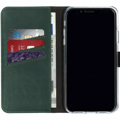 Afbeelding van Apple iPhone Xr Hoesje Echt leder Selencia Bookcase Groen Telefoonhoesje