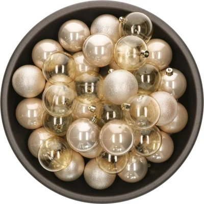 Afbeelding van Decoris kerstballen 25x stuks 6 cm kunststof champagneA Kerstbal