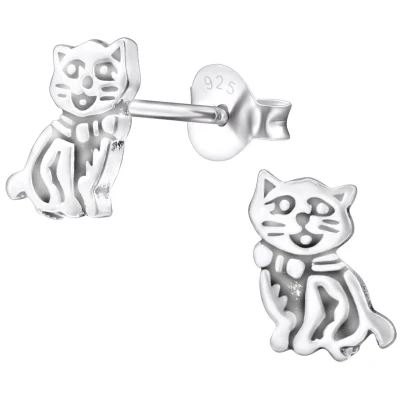 Afbeelding van JoyS Zilveren kat poes oorbellen massief 7 x 9 mm geoxideerd oorknoppen