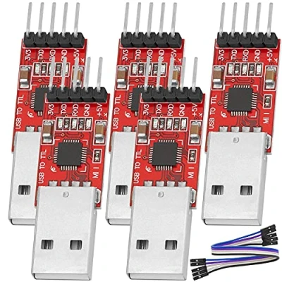 Afbeelding van AZDelivery 5 x CP2102 USB naar TTL Converter HW 598 voor 3.3V en 5V met Jumper Kabel compatibel Arduino Inclusief E Book!