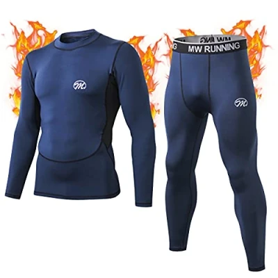Afbeelding van MeetHoo Baselayer Thermo ondergoedset voor heren, lange mouwen, bovendeel + broek, winter, skiën, sport, Blauw, L