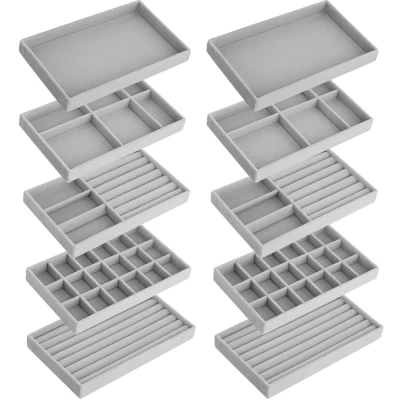 Afbeelding van QWORK® 10 pack stapelbare fluwelen sieradenlade organizer 21x12x2,5cm lade inzetstuk voor kettingen, armbanden, ringen en oorbellen