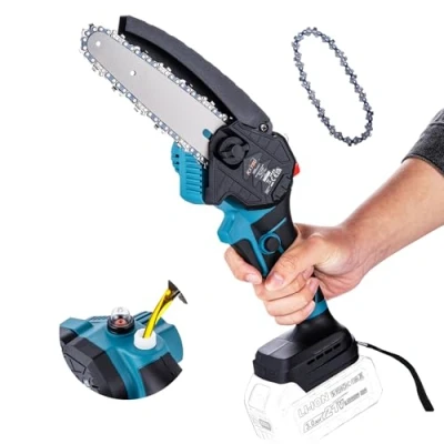 Afbeelding van KATSU FIT BAT 21V borstelloze draadloze kettingzaag 15,5 cm met extra ketting en handmatige oliepomp, voor tuinboomtakken, snoeien van hout, geen batterij oplader