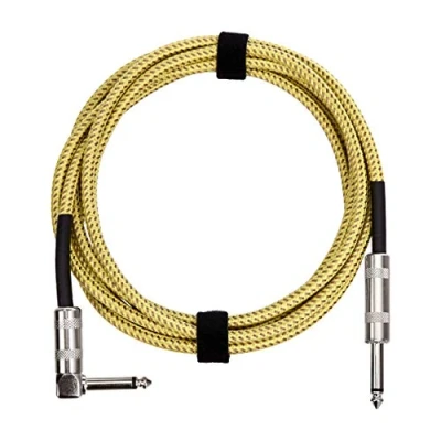 Afbeelding van Amazon Basics Hulpkabel voor elektrische gitaar, bas, keyboards, gevlochten, haakse, 6,35 mm plug, geluiddicht, 3 m, geel/bruin