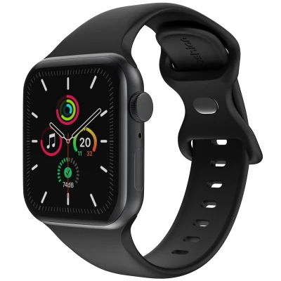 Afbeelding van Apple Watch Siliconen+ bandje Zwart Geschikt voor Series1/2/3/4/5/6/7/8/9/10/SE (38/40/41 mm) Series 10 (42 Maat S/M