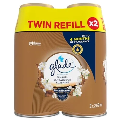 Afbeelding van Glade Automatische luchtverfrisser navullingen, geureliminator en kamerspray, sandelhout jasmijn, duo pack (2 x 269 ml)