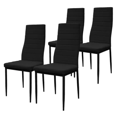 Afbeelding van Eetkamerstoelen set van 4, kunstlederen bekleding, zwart, gestoffeerde stoel met metalen poten ML design
