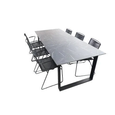 Afbeelding van Set van Teeburu tafel 240x120x76 cm slate en 6 Jason stoelen lava Yoi