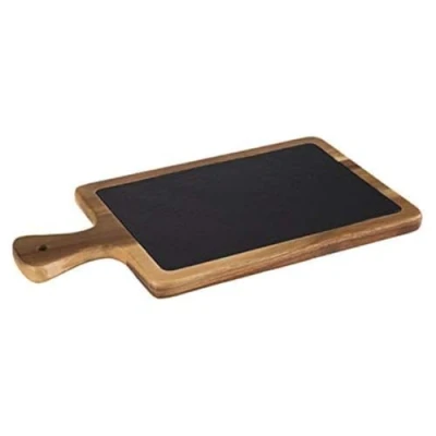 Afbeelding van APS Germany® Borrelplank met Natuurstenen Inlegplateau 2 Delig Serveerplank Hapjesplank Kaasplank 26 x 18 cm