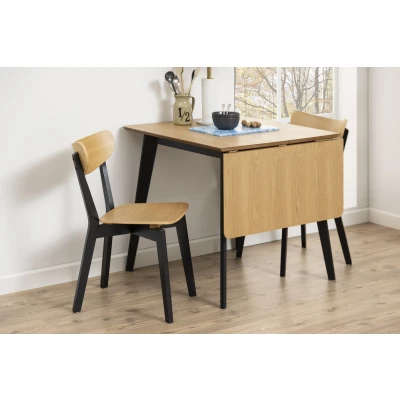 Afbeelding van Eetafel Elev 80x80 cm eiken blad zwarte poot met aanhangblad