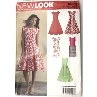 Afbeelding van New look naaien patroon 6094: Misses&#039; jurken, maat A(8 10 12 14 16 18)