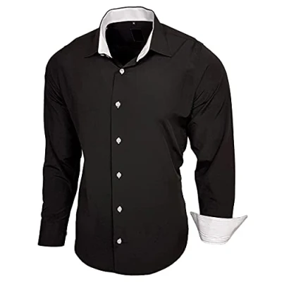 Afbeelding van Baxboy B 444 Overhemd, voor heren, slimfit, gemakkelijk te strijken, lange mouwen, zwart/wit, S