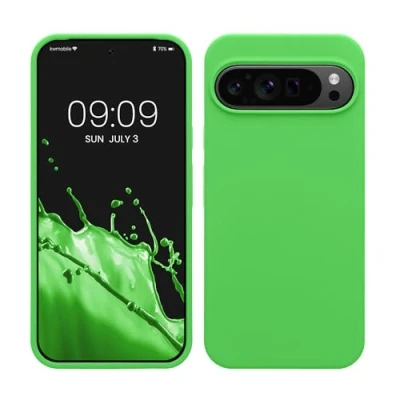 Afbeelding van kwmobile telefoonhoesje geschikt voor Google Pixel 9 Pro XL Hoesje met siliconen coating Smartphone case in limoengroen