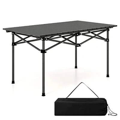 Afbeelding van COSTWAY Campingtafel, opvouwbaar, vouwtafel met oprolbaar tafelblad, klaptafel, tuintafel aluminium tafelblad voor 4 personen, incl. draagtas, 95 x 55 50 cm, zwart