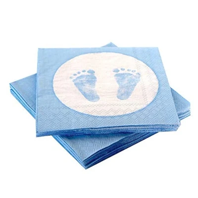 Afbeelding van Ambiente 20 servetten, babyvoetafdruk, lichtblauw, doop, geboorte, jongen, babyshower