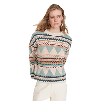 Afbeelding van Trendyol Vrouwen Lage mouw Basis Mint gebreide trui met brede pasvorm en ronde hals TWOAW21KZ0941