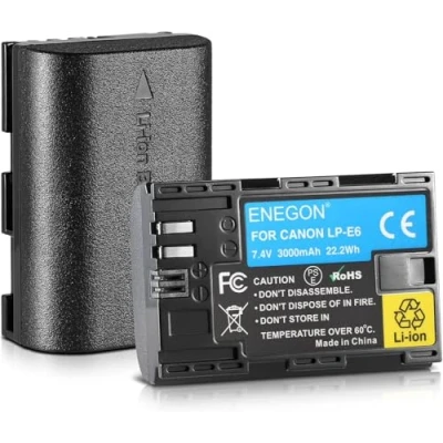Afbeelding van ENEGON 2 x LP E6 E6N accu, 3000 mAh, Li Ion, compatibel met digitale camera&#039;s EOS 5D Mark II, DS III, IV, 5DS, 5DS R, 6D, 7D, 7D 80D, 70D, 60D