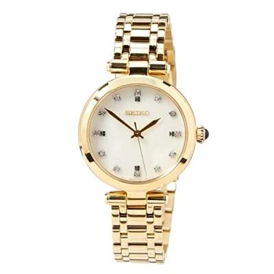 Afbeelding van Seiko SRZ536P1 dameshorloge goudkleurig met diamant 30 mm