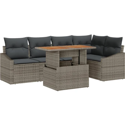 Afbeelding van vidaXL 6 delige Tuin Sofa Set met Kussens Grijs Poly Rattan