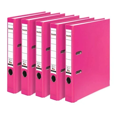 Afbeelding van Origineel Falken 5 stuks PP Color kunststof Ordners. Made in Germany. cm smal DIN A4 pastelkleurig roze vegan ringband dossiermap briefmap kantoormap mapleufmap