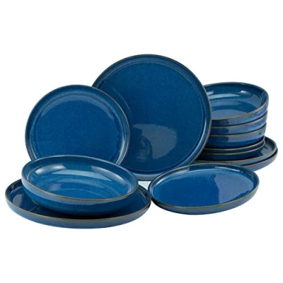 Afbeelding van CreaTable, 23187, serie uno Atlantico, 12 delige serviesset, bordenset van aardewerk, vaatwasser en magnetronbestendig, Made in Portugal