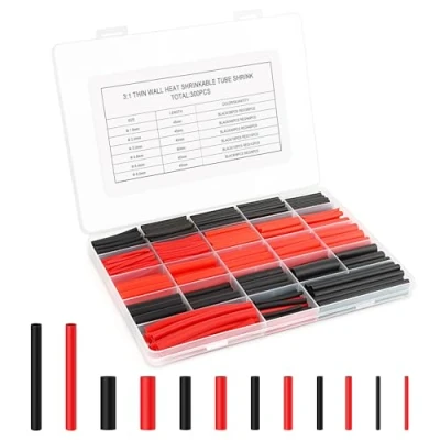 Afbeelding van VFANDV Krimpkousenset, krimpkousen, 3:1 verhouding, krimpkous assortiment, elektrische draad, kabelwrap isolatie tube kit met doos, rood en zwart, 300 stuks
