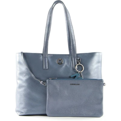 Afbeelding van MANDARINA DUCK Leren Schoudertas Mellow Lux Shopper Titanio Zilverkleurig