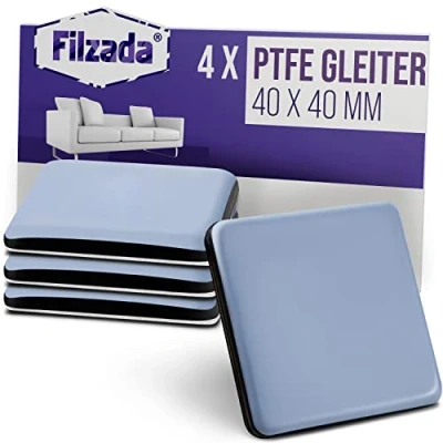 Afbeelding van Filzada® 4x Teflon glijders zelfklevend 40 x mm (vierkant) professionele meubelglijders/tapijtglijders PTFE (Teflon)