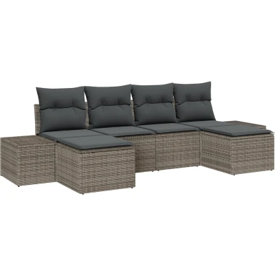Afbeelding van vidaXL 6 delige tuinsofa set met kussens grijs poly rattan