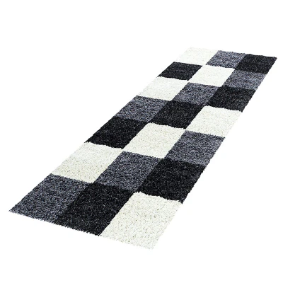 Afbeelding van Vloerkleed Life Shaggy Blocks 80x250cm Zwart 123vloerkleed.nl is de online webshop voor vloerkleden en woonaccessoires.
