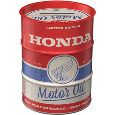 Afbeelding van Nostalgic Art Retro Spaarpot olievat, Honda MC Motor Oil Geschenkidee voor motorfans, Spaarvarken in metaal, Vintage Spaarblik, 600 ml