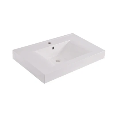 Afbeelding van Xellanz Wiesbaden Tigris wastafel enkel met 1 kraangat 60x46x8 cm kunstmarmer glans wit